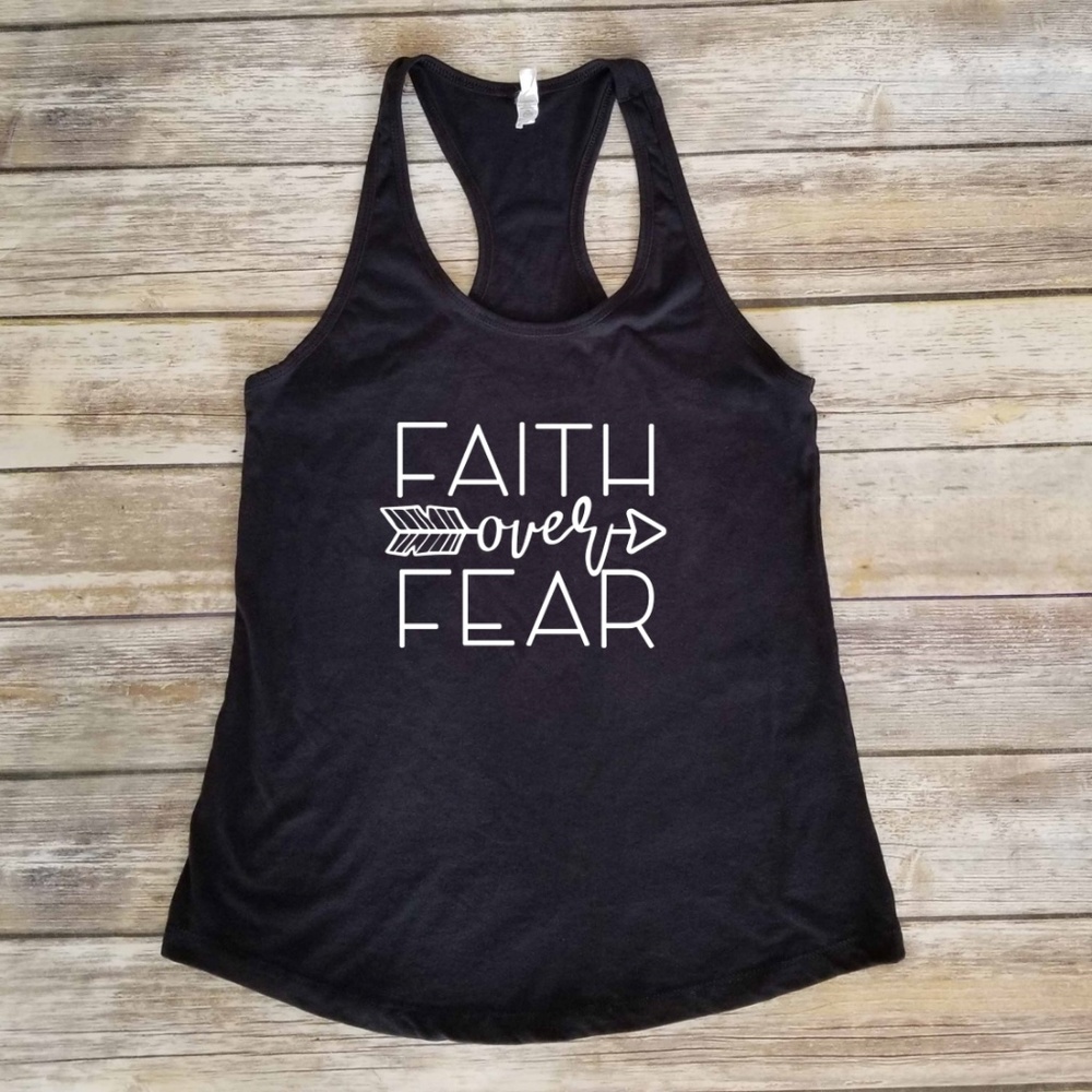 Faith over Fear - ladies black racerback tank top